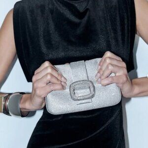 *ZARA Silver Metallic Rhinestone Chain Crossbody Bag